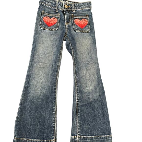 Babygap 1969 Girls' Blue Hearts Embroidered Flare Denim Jeans Size 5 - Picture 1 of 5